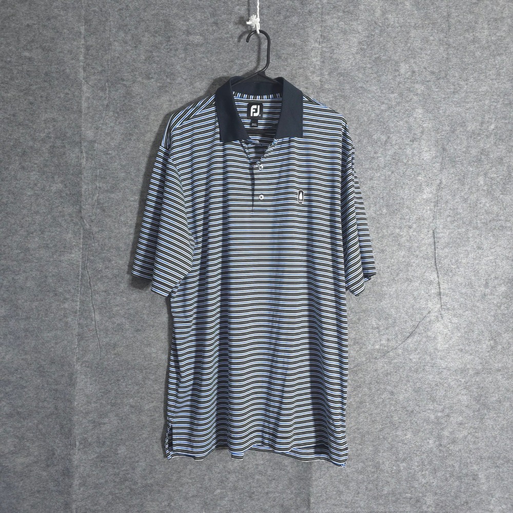 FootJoy Golf Polo Shirt Mens XL Striped Blue Black White Performance Athletic